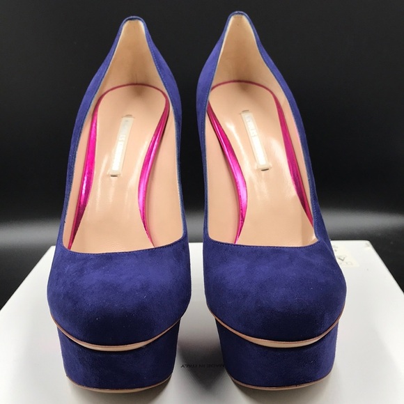 NICHOLAS KIRKWOOD Helmut Navy Suede, Metallic Fuchsia, 5.5"Heel Luxury NWT US 8 - Picture 5 of 16